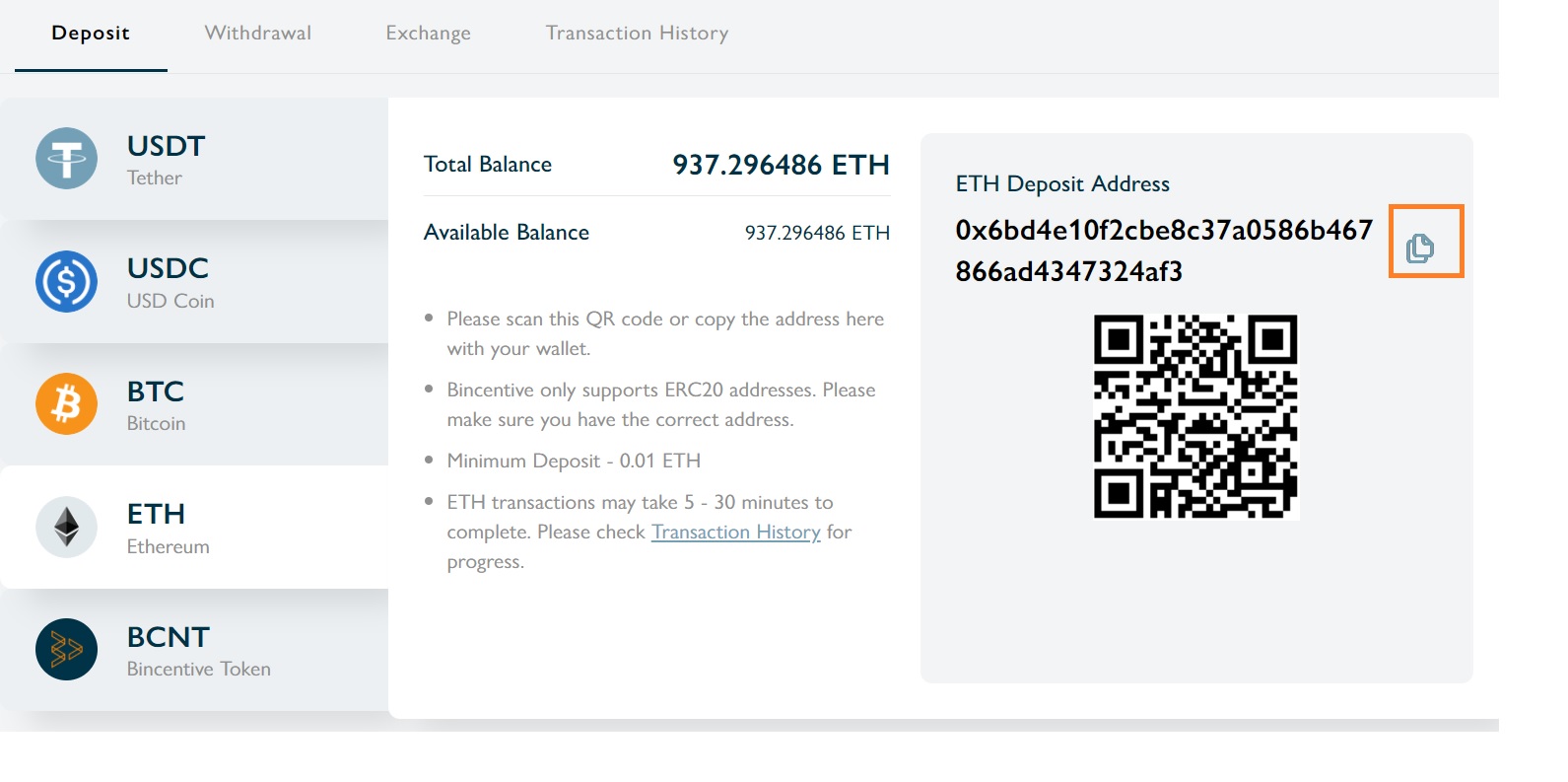 eth deposit is completed on block 18